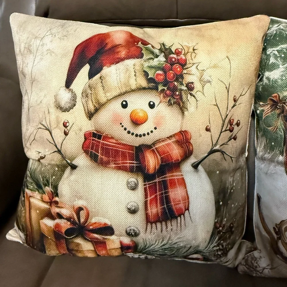 Vintage Looking 18x18 Christmas Throw Pillow Covers Set of 4